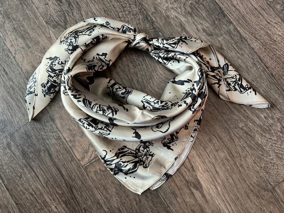 100% Silk Wild Rag “Ride ‘em Cowgirl” black and tan by Double B Wild Rags