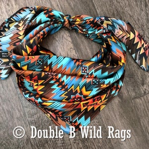 Wild Rag 100% Silk Turquoise and Orange Sunset Cowboy Western Neck Scarf Bandanna by Double B Wild Rags