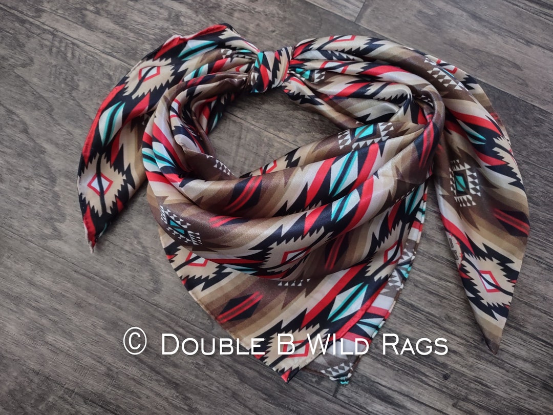 Wild Rag 100% SILK 821 Red, Brown, and Turquoise Aztec Cowboy Western ...