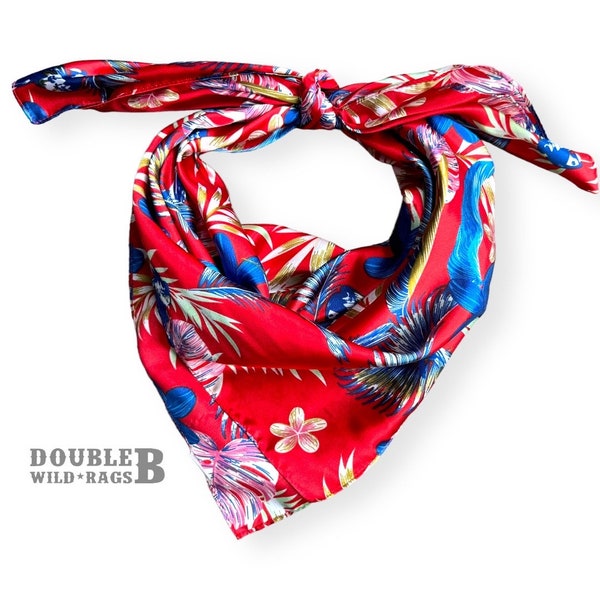 Wild Rag Red tropical floral and blue parrot Cowboy Western Neck Scarf Bandanna by Double B Wild Rags