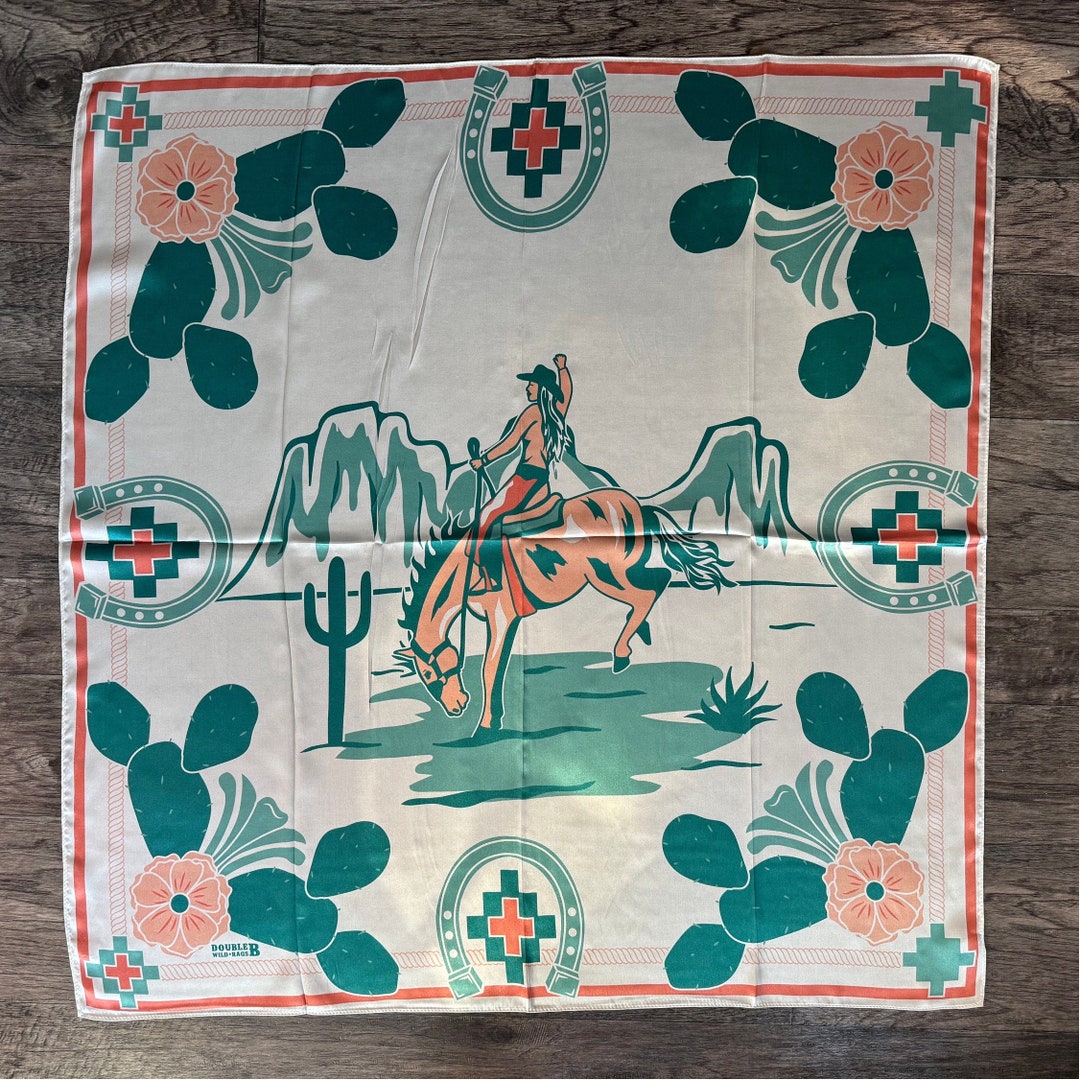 Wild Rag 100% SILK Native Teal and Gold Feather Cowboy Western Neck Scarf Bandanna by Double B Wild Rags