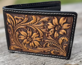 Men’s Western bi-fold wallet with floral designs by Double B Wild Rags