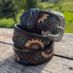 Genuine Italian Leather Turquoise Studded Boho D-Ring Belt Tan Brown Medium Brown Turquoise Belt - Etsy main image 4