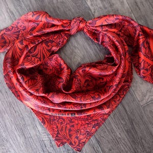 Wild Rag 100% SILK 816 Red Tooled Leather Cowboy Western Neck Scarf ...