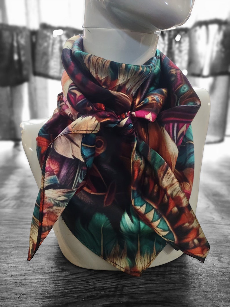 Wild Rag 100% SILK Pink and Purple Feather Western Neck Scarf Bandanna ...