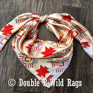 Wild Rag 100% Silk Aztec Ivory and Burgundy Cowboy Western Neck Scarf Bandanna by Double B Wild Rags