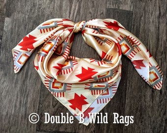 Wild Rag 100% zijde Azteekse ivoor en bordeauxrode cowboy western-sjaal bandana van Double B Wild Rags