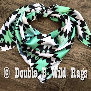 Wild Rag Light Mint Green Tooling, Black, and White tribal Cowboy Western Neck Scarf Bandanna by Double B Wild Rags