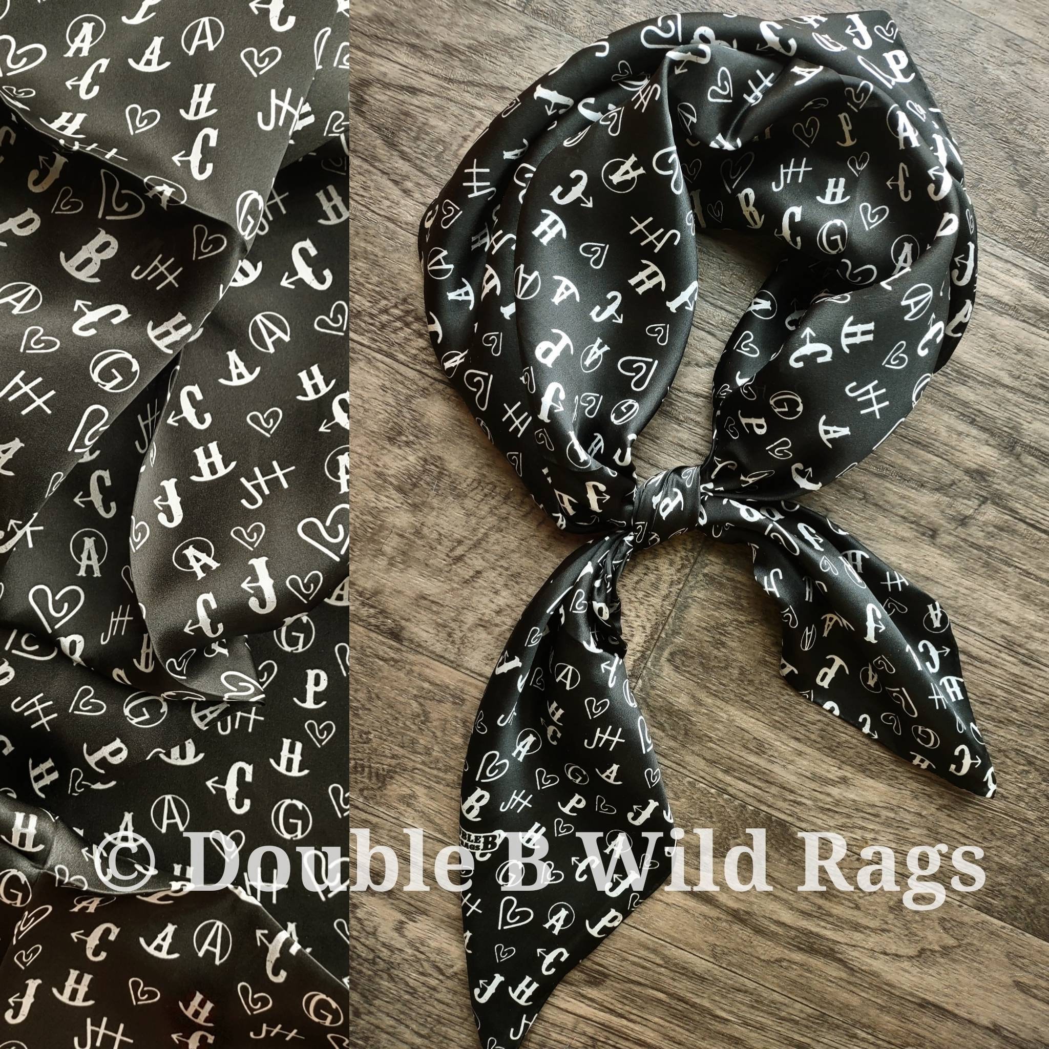 Wild Rag 100% SILK 833 Black and White Livestock Brands Cowboy Western Neck  Scarf Bandanna by Double B Wild Rags 