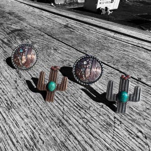 Wild Rag Slide 1.5&quot; Cactus w/ stone or silhouette Concho Scarf Slide