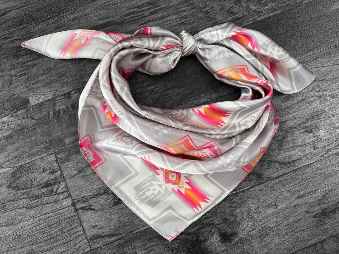 100% Silk Wild Rag Silver and Hot Pink Navajo Style by Double B Wild ...