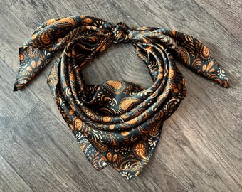 100% Silk Wild Rag Copper and Black Paisley by Double B Wild Rags