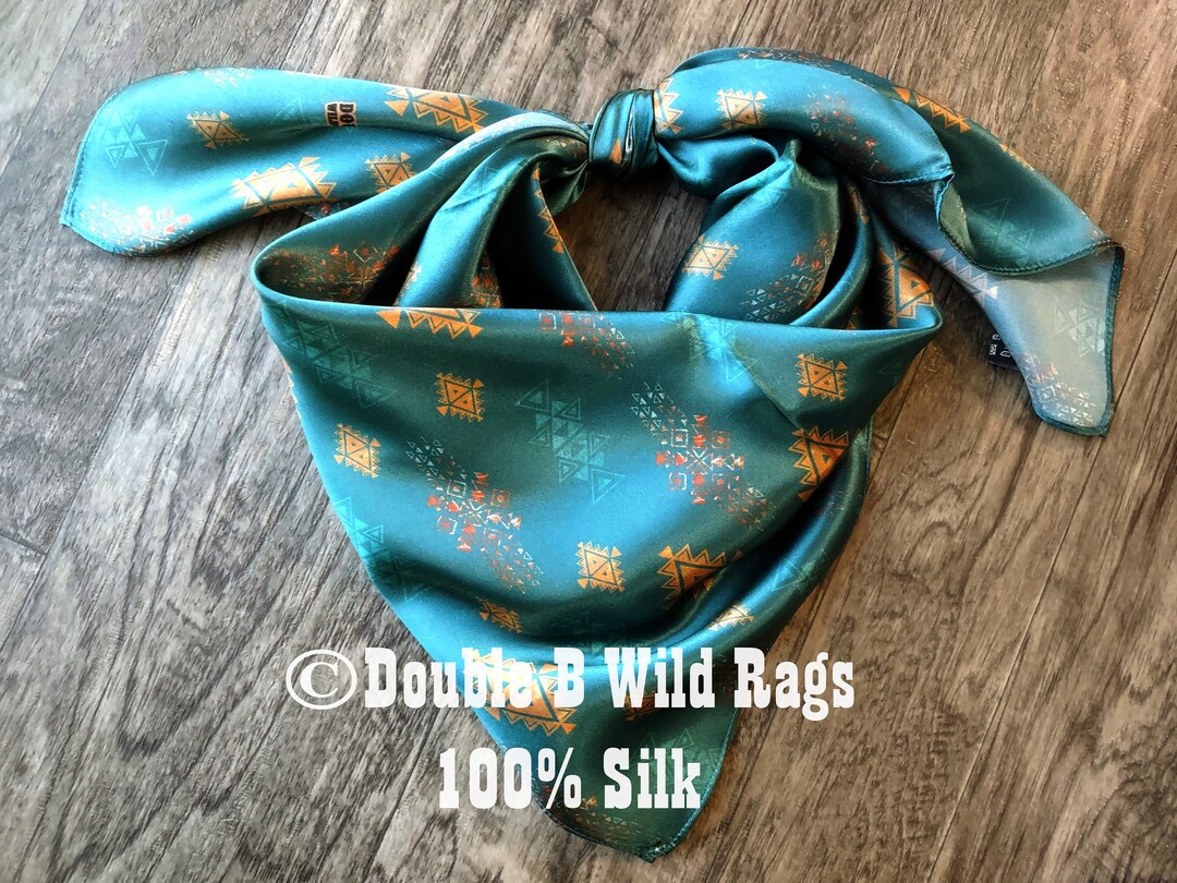 Wild Rag 100% Silk Teal and Bronze Aztec Cowboy Western Neck Scarf ...