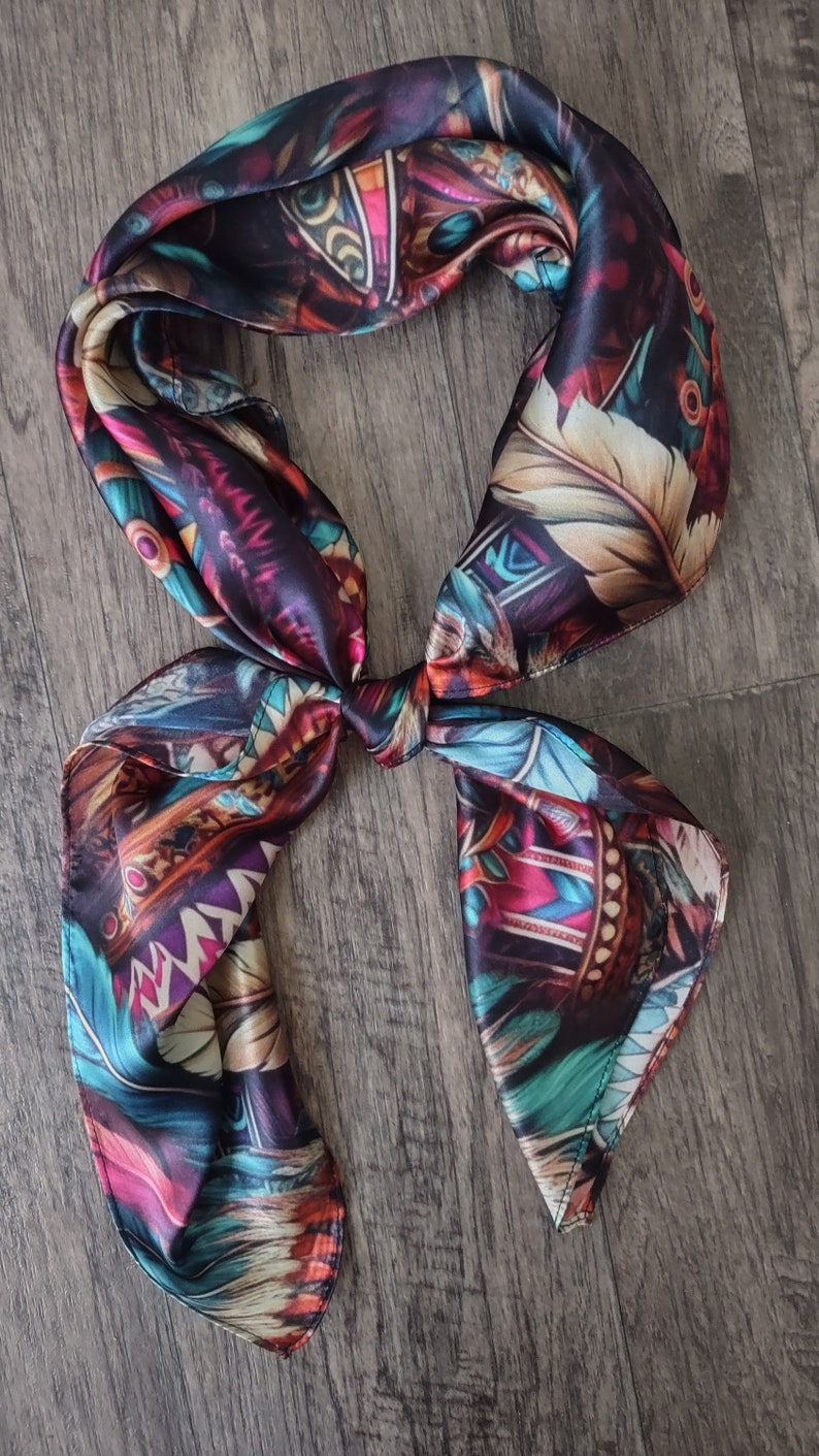 Wild Rag 100% SILK Pink and Purple Feather Western Neck Scarf Bandanna ...