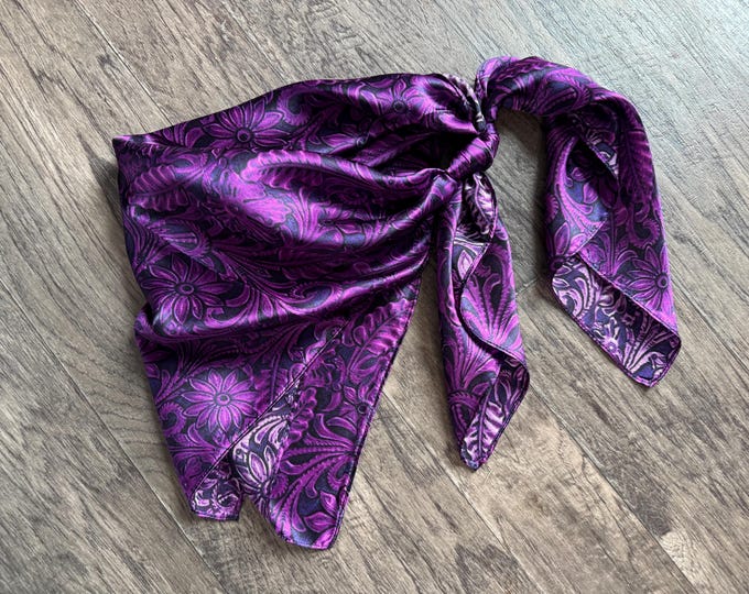 Purple Rag Design 100% Silk Wild Rag Tooled Leather Floral Deep Purple by Double B Wild ...