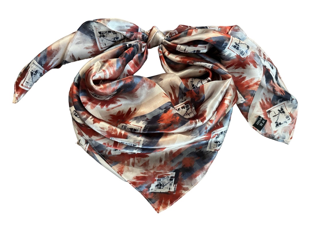 Silk Wild Rag Navy Blue Copper Ivory Watercolor Tribal Print by Double ...