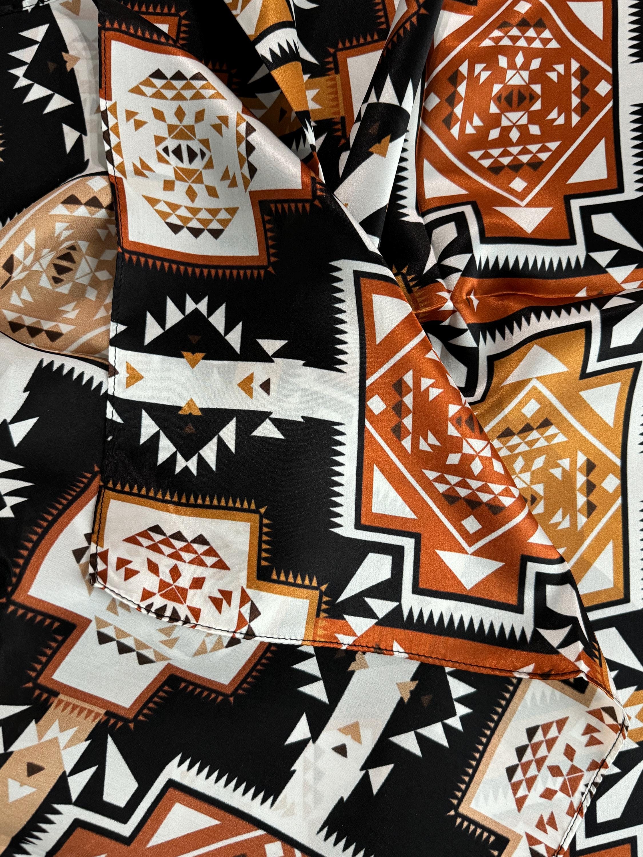 Wild Rag Native 100% Silk Wild Rag Aztec Native Tribal Inspired Pattern of Brown, Black ...