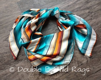 Wild Rag SERAPE orange, Ivory, and turquoise Cowboy Western Neck Scarf Bandanna by Double B Wild Rags