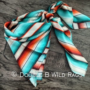 Wild Rag 100% SILK 806 Serape Coral Orange and Turquoise Cowboy Western Neck Scarf Bandanna by Double B Wild Rags