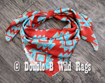 Wild Rag AZTEC 921 Red, Turquoise, and Gold Aztec Cowboy Western Neck Scarf Bandanna by Double B Wild Rags