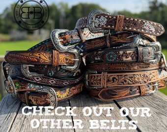 Genuine Leather Western Belt With Tooled and Seed Bead  display picture 1