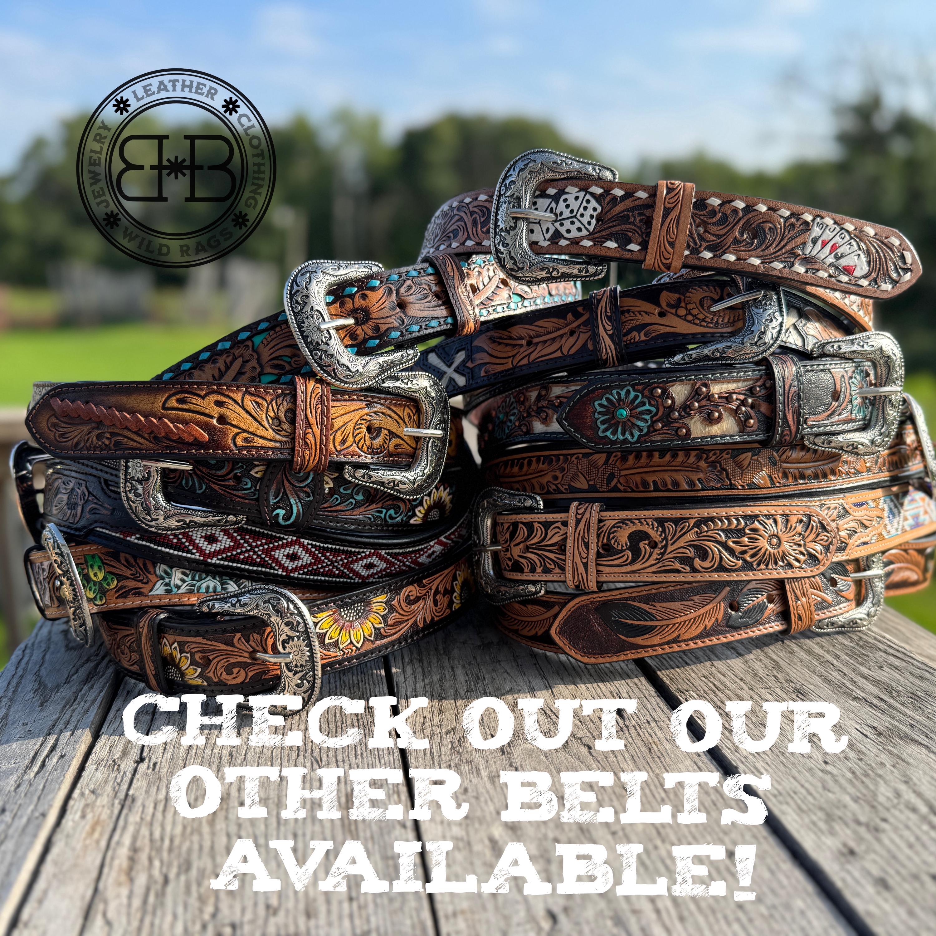 3D cactus western Tooled LEATHER belt Men main image 2