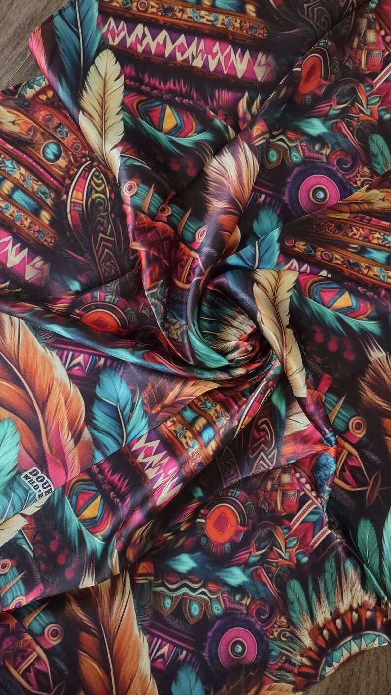 Wild Rag 100% SILK Pink and Purple Feather Western Neck Scarf Bandanna ...