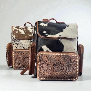 Genuine Western Cowhide Leather Backpack Diaper Bag Personal Item carry-on luggage by Double B Wild Rags image 6