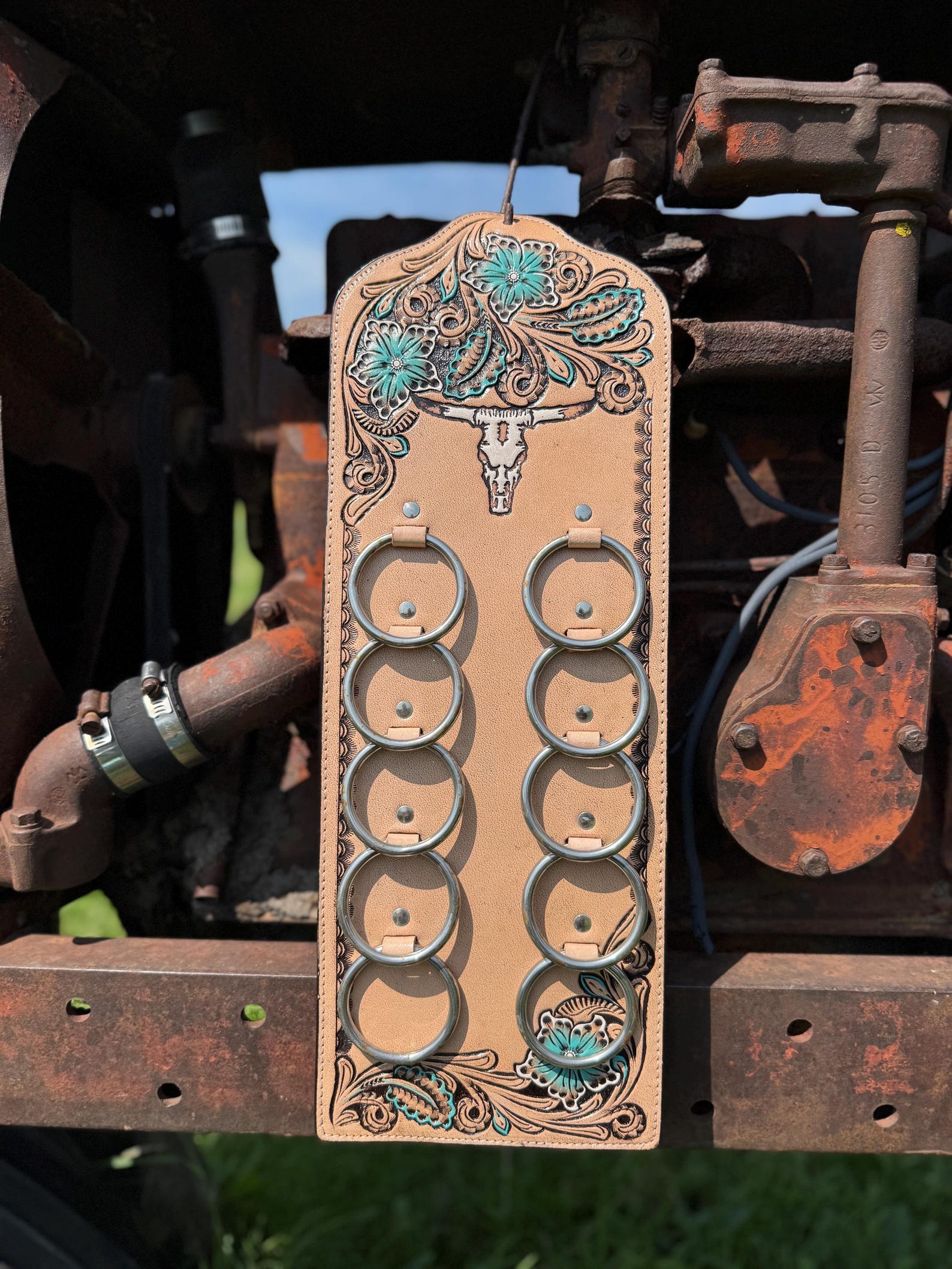 Genuine Western Tooled Leather Wild Rag Scarf Display Holder Keeper a ...