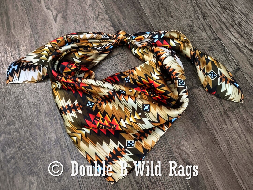 Wild Rag 100% Silk Brown and Orange Aztec Cowboy Western Neck Scarf ...