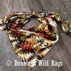 Wild Rag 100% Silk Brown and Orange Aztec Cowboy Western Neck Scarf Bandanna by Double B Wild Rags