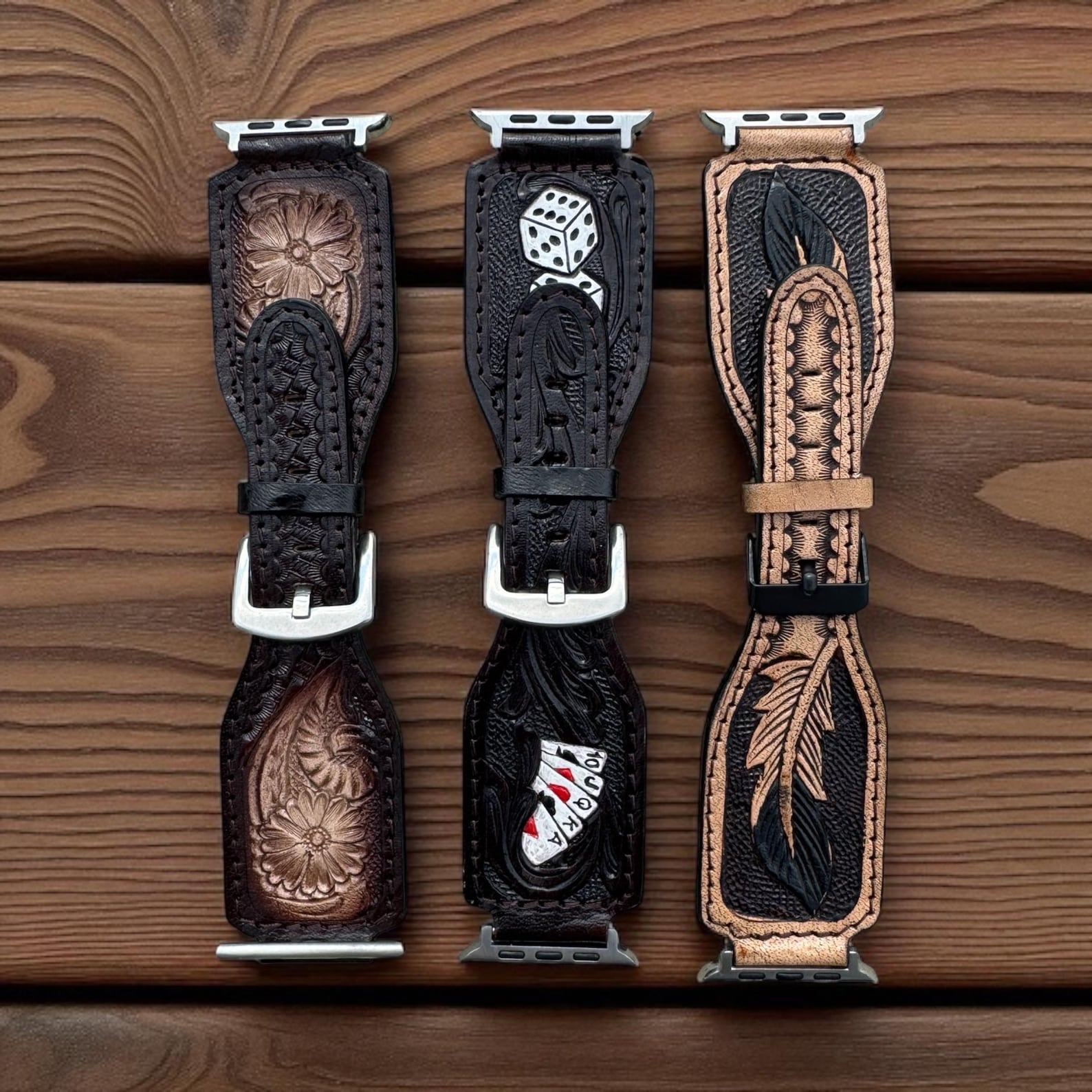 Wach Rag Men’s Western Tooled Leather Watch Band by Double B Wild Rags Fits 42mm ...