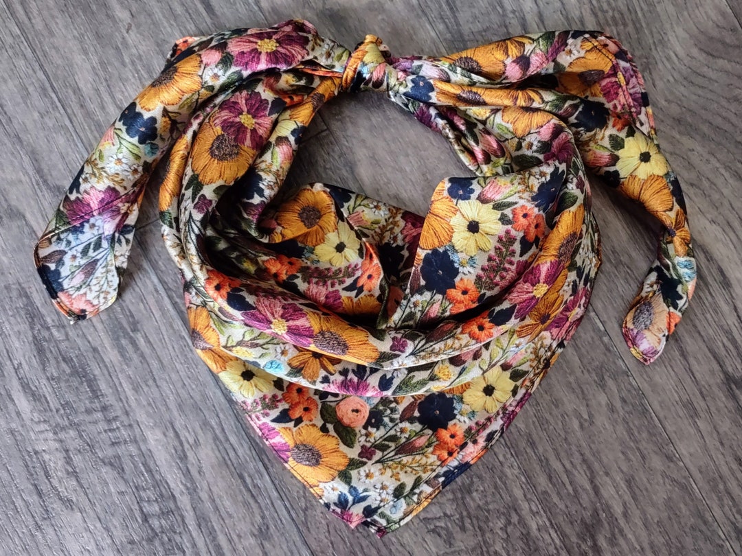 Wild Rag 100% SILK Ivory and Gold Embroidered Print Western Neck Scarf ...