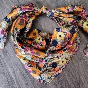 Wild Rag 100% SILK Ivory and Gold Embroidered print Western Neck Scarf Bandanna by Double B Wild Rags