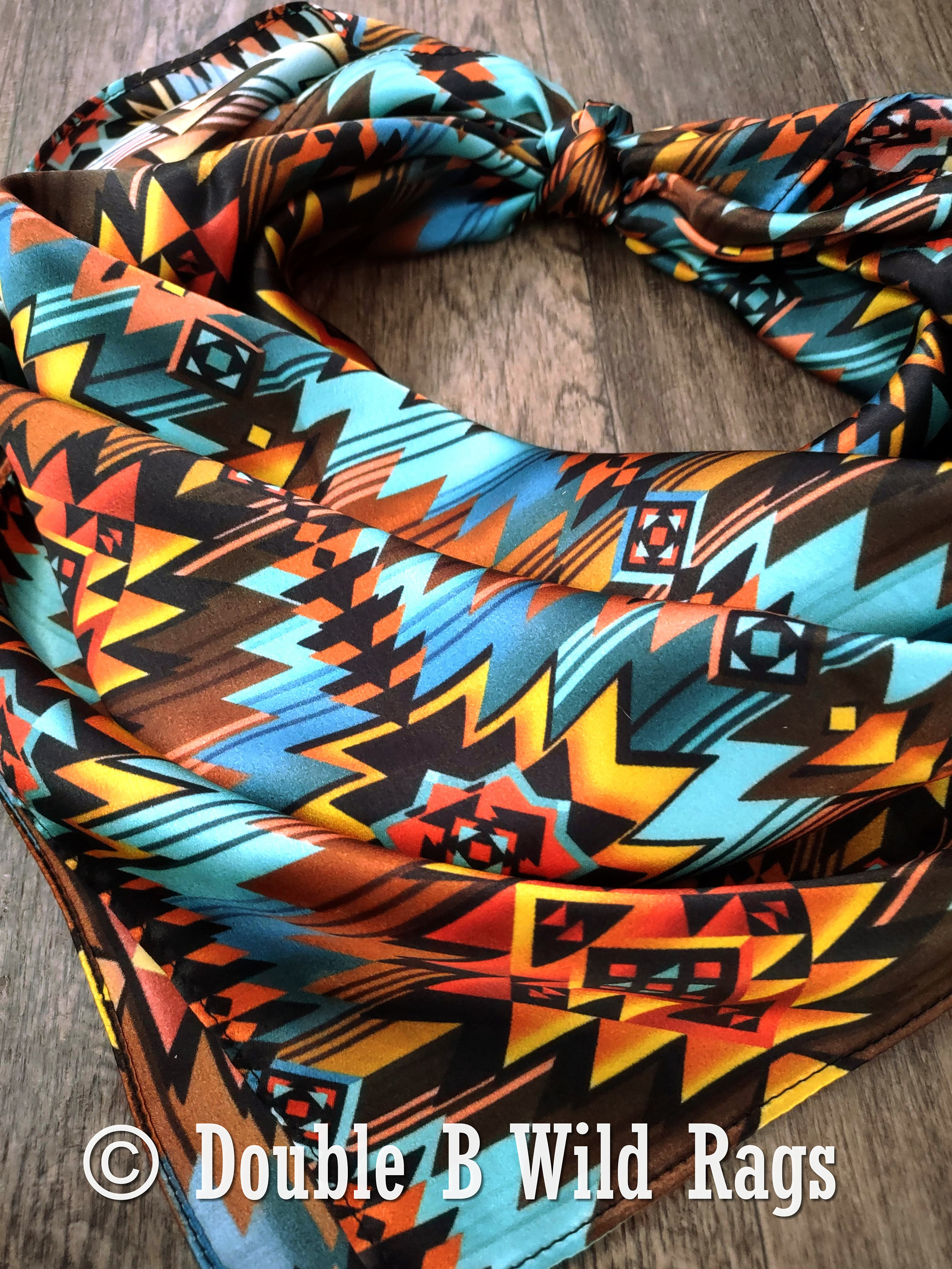 Cowboy Neck Rags Wild Rag 100% Silk Turquoise and Orange Sunset Cowboy Western Neck ...