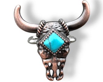 Wild Rag Slide Steer Skull with Faux Turquoise Center by Double B Wild Rags