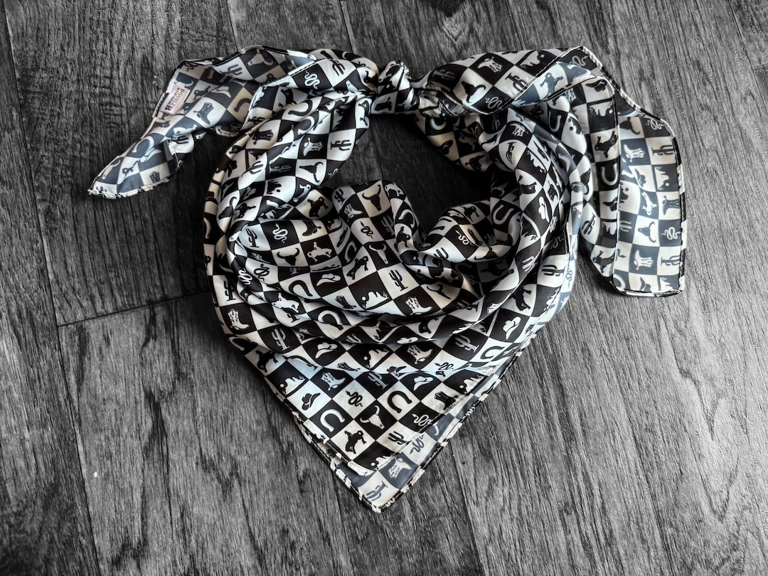Cowboy Neck Rags Wild Rag Wild West Black and White Check Western Cowboy Neck Scarf ...