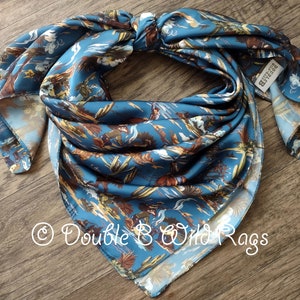 WILD RAG Vintage Retro Blue Cowboy Wranglin' Scene Western Neck Scarf Bandanna by Double B Wild Rags