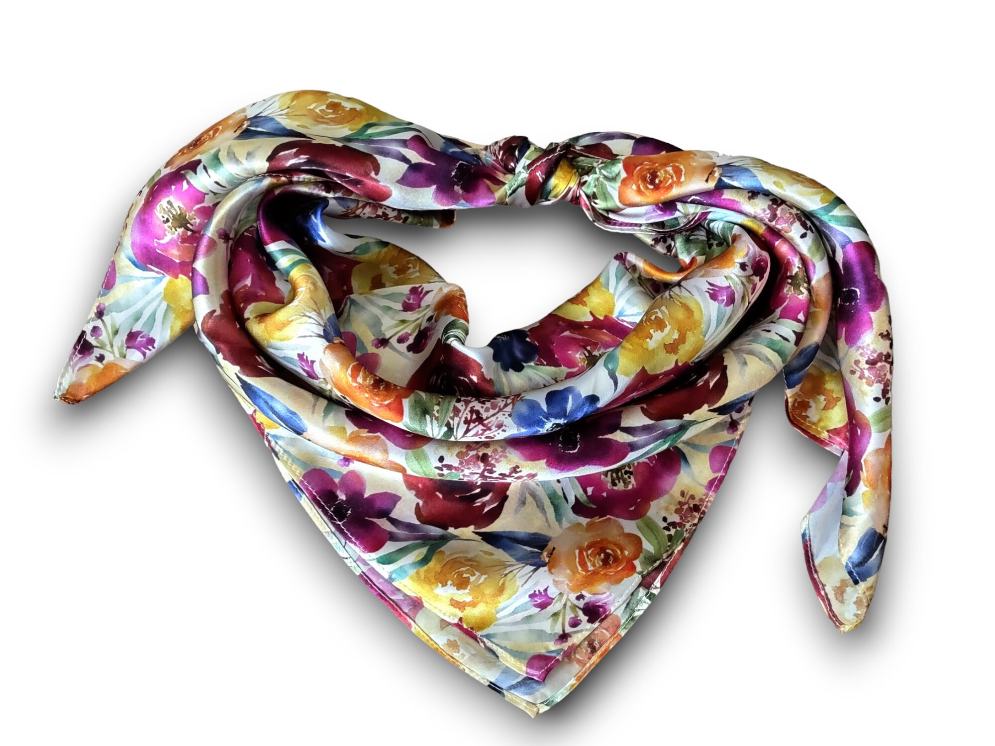 Wild Rag 100% SILK Multi Colored Watercolor Floral Cowboy Western Neck ...