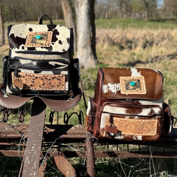 backpacks with leather accents The Daily Backpack Black/Brown Timeless look that fits any outfit or occasion Smart Organization Genuine Western Cowhide Leather Backpack