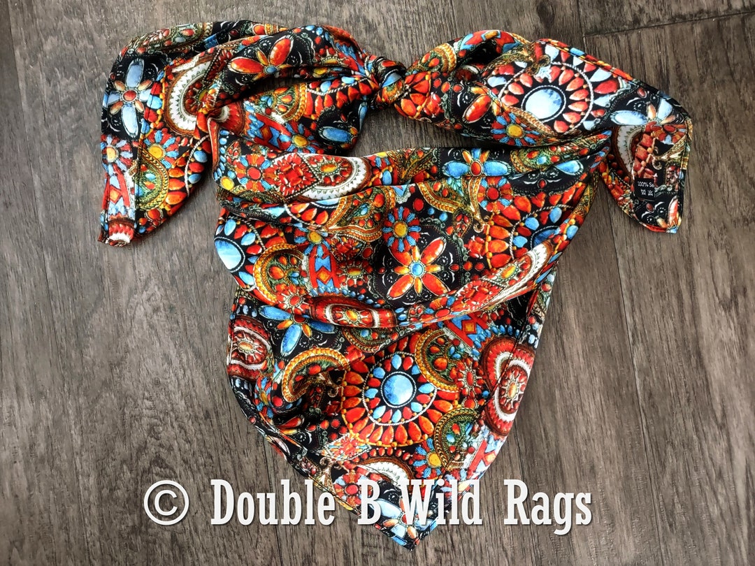 thumbnail image 2 of Wyoming Traders 34" Aztec Southwest Wild Rag Silk Scarf Bandana - 100% Silk, Unisex 2 of 5