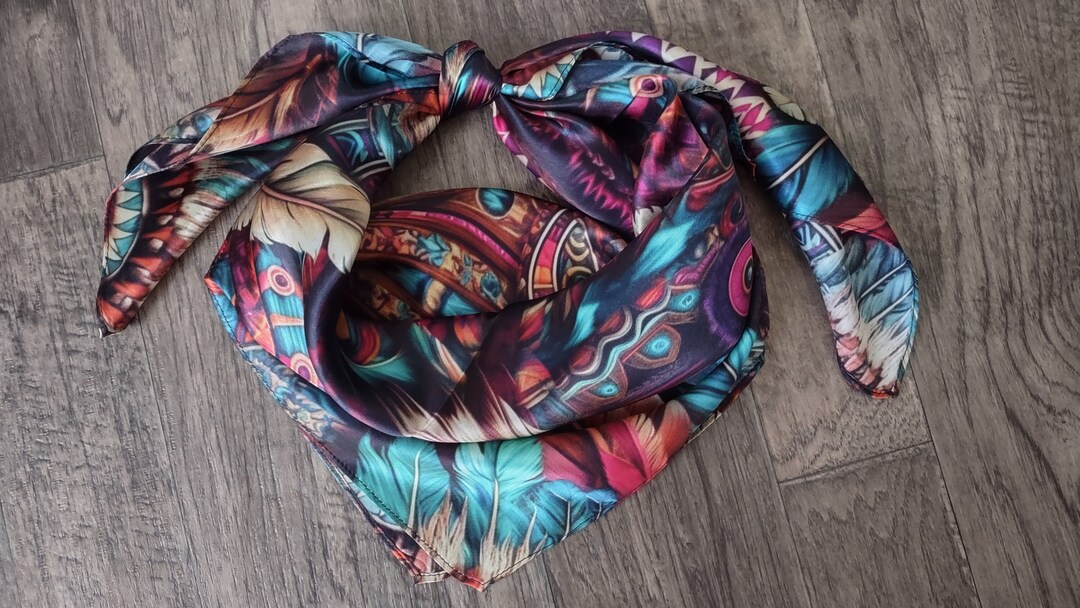 Purple Rag Design Wild Rag 100% SILK Pink and Purple Feather Western Neck Scarf Bandanna ...