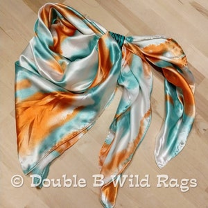 Wild Rag Orange and Light teal green Grunge Patina print Western Cowboy Neck Scarf Bandana by Double B Wild Rags