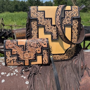 Genuine Western Cowhide Leather Purse or Clutch with smooth and tooled details a Double B Wild Rags Exclusive