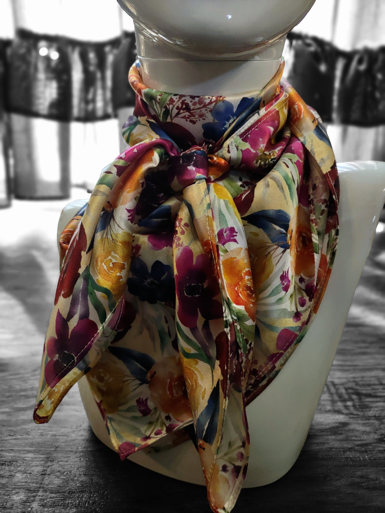Wild Rag 100% SILK Multi Colored Watercolor Floral Cowboy Western Neck ...