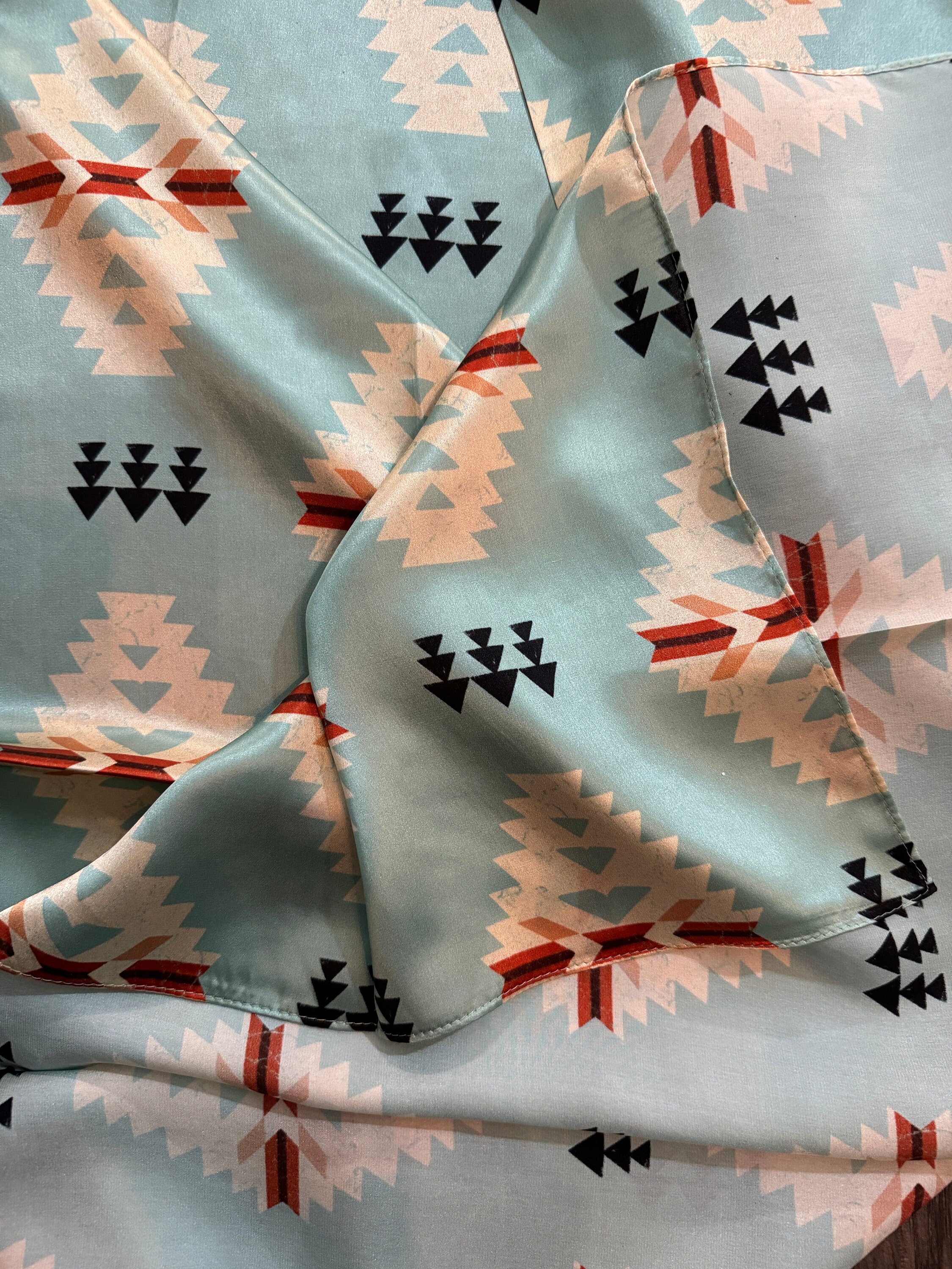 Wild Rag Native 100% Silk Wild Rag Aztec Native Light Blue and Ivory by Double B Wild ...
