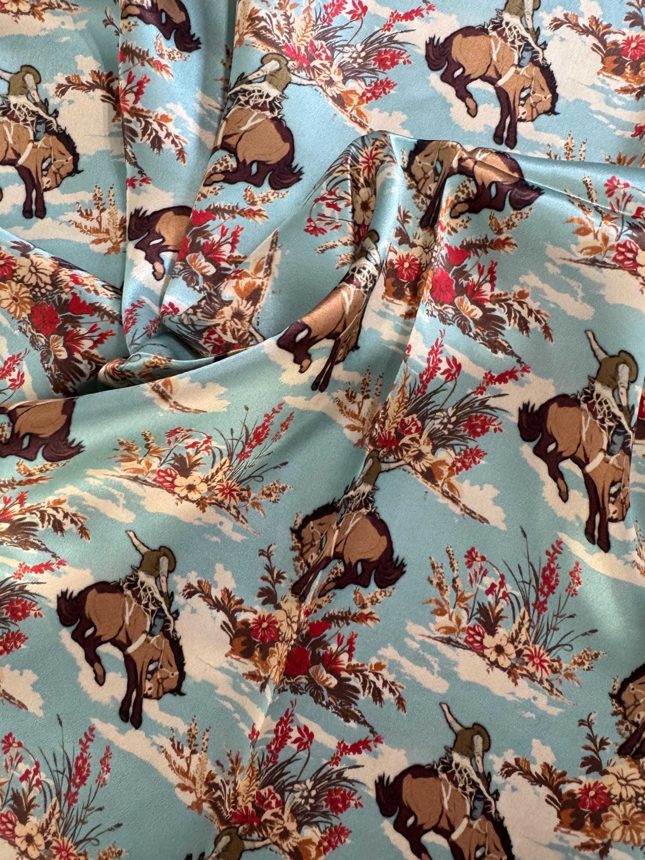 Dixie Blue Rag 100% Silk Wild Rag Dusty Blue Cowboys and Floral by Double B Wild Rags ...