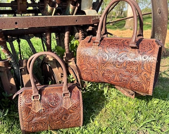 Chestnut Brown Speedy Western Genuine Leather Barrel Bag Purse by Double B