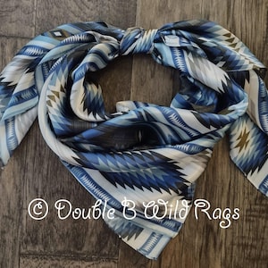 Wild Rag 100% SILK 835 AZTEC blue silver white Cowboy Western Neck Scarf Bandanna by Double B Wild Rags