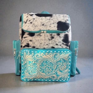 Turquoise Cowhide Backpack - Etsy display picture 1